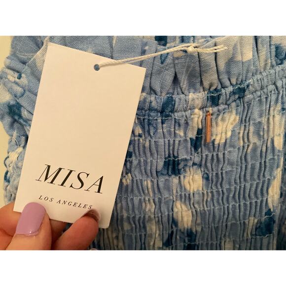 MISA LA “PRIMROSE” 100% BLUE COTTON DRESS ADJ SHOULDER TIES SZ XS MSRP $282 - Picture 3 of 12
